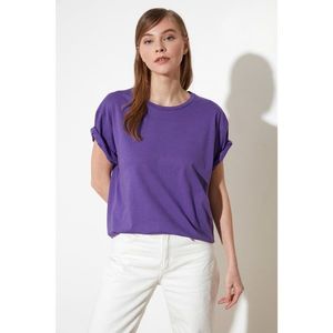 Trendyol Purple Printed Boyfriend Knitted T-Shirt vyobraziť