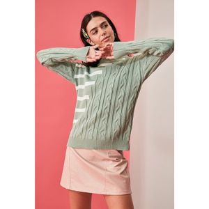 Trendyol Mint Knitting Detailed Striped Knitwear Sweater vyobraziť