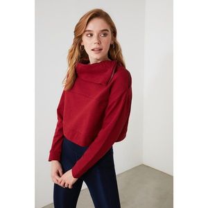 Trendyol Steep Collar Crop Knitted Sweatshirt WITH Burgundy Zipper Detail vyobraziť