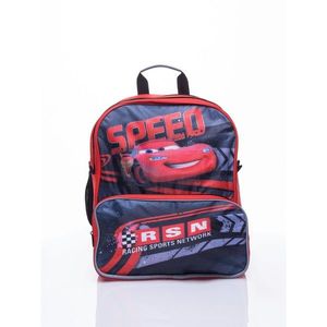 Red school backpack with the car motif vyobraziť