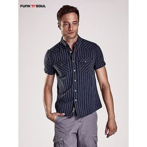 Dark blue men´s shirt with fine stripes Funk n Soul vyobraziť