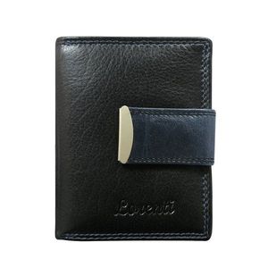 Navy blue leather wallet with a zipper and a latch vyobraziť