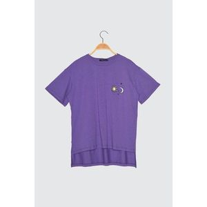 Trendyol Purple Printed Boyfriend Knitted T-Shirt vyobraziť