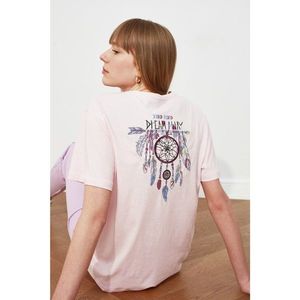 Trendyol Powder Embroidered Boyfriend Knitted T-Shirt vyobraziť