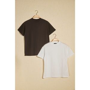 Trendyol White and Black Upright Neck Line 2 Package Basic Knitted Tshirt T-Shirt vyobraziť