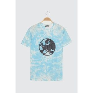 Trendyol Blue Printed Batik Boyfriend Knitted T-Shirt vyobraziť