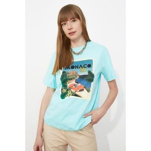 Trendyol Mint Printed Boyfriend knitted T-shirt vyobraziť