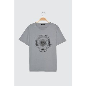 Trendyol Grey Printed Boyfriend Knitted T-Shirt vyobraziť