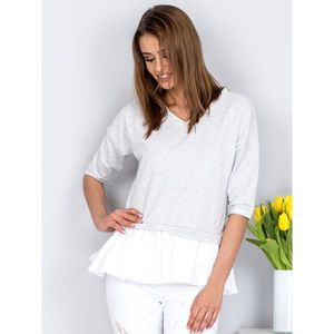 Blouse with 3/4 sleeves and a frill, light gray vyobraziť