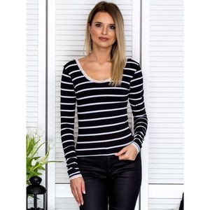 Black striped blouse with lace trim vyobraziť