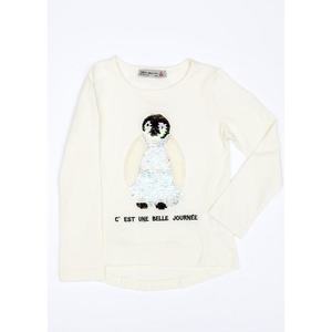 Ecru blouse for a girl with a penguin vyobraziť