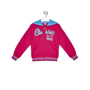 Dark pink sweatshirt for a girl with patches and an inscription vyobraziť