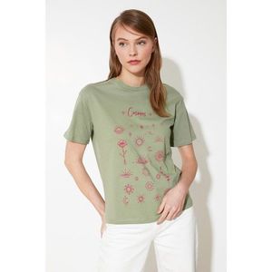 Trendyol Mint Printed Semifitted Knitted T-Shirt vyobraziť