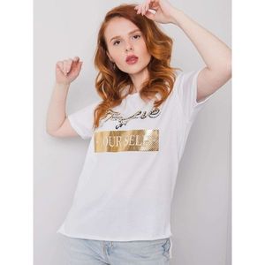 White cotton t-shirt with a print and an application vyobraziť