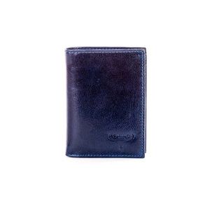 A navy blue leather wallet with an embossed logo vyobraziť