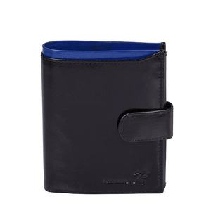 Leather fastened men´s wallet black with a blue module vyobraziť