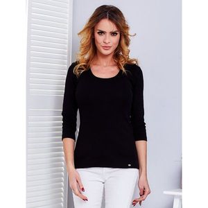 Black striped blouse with a neckline at the back vyobraziť