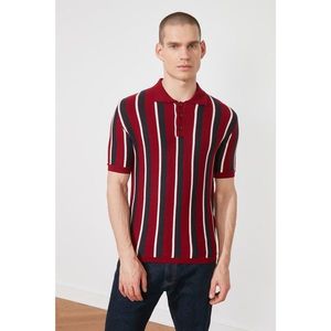 Trendyol Burgundy Men's Striped Knitwear Polo Neck T-shirt vyobraziť