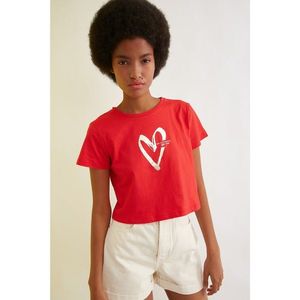 Trendyol Red Printed Crop Knitted T-Shirt vyobraziť