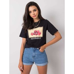 Black women's t-shirt with print and appliqués vyobraziť