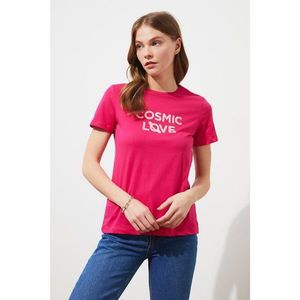 Trendyol Fuchsia Basic Printed Knitted T-Shirt vyobraziť
