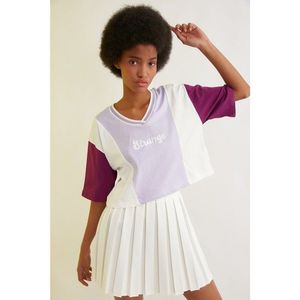 Trendyol Crop Knitted T-Shirt WITH Lilac Color Block vyobraziť