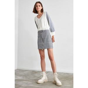 Trendyol Grey Zipper Plaid Skirt vyobraziť