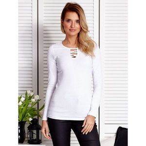Women´s white blouse with lace up insert vyobraziť