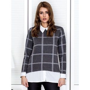 Dark gray women´s blouse with a checked shirt vyobraziť