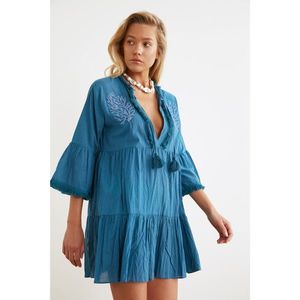 Trendyol Vual Beach Dress with Dark Blue Bead Embroidery vyobraziť
