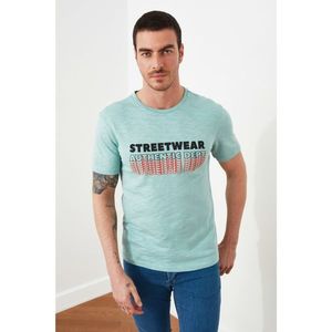 Trendyol Mint Men Slim Fit Bike Collar Printed Short Sleeve T-Shirt vyobraziť