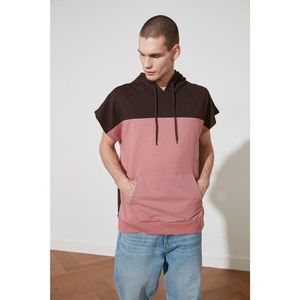 Trendyol Rose Dry Men's Oversize Hooded Paneled Short Sleeve Sweatshirt vyobraziť