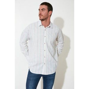 Trendyol White Male Oversize Fit Shirt Collar Long Sleeve Striped Shirt vyobraziť