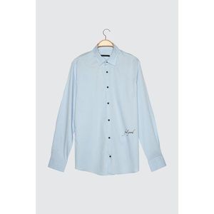 Trendyol Blue Male Slim Fit Shirt Collar Feel Good Embroidered Shirt vyobraziť