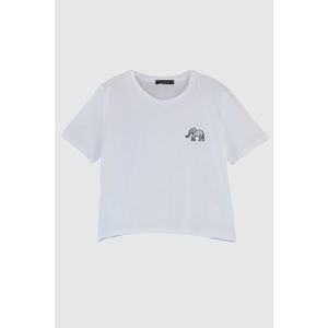 Trendyol White Embroidered Crop Knitted T-Shirt vyobraziť