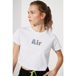 Trendyol White Hologram Printed Crop Sports T-Shirt vyobraziť