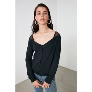 Trendyol Black Tulle Detailed Knitted Blouse vyobraziť