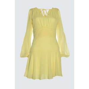 Trendyol Yellow Ribbed Detailed Chiffon Dress vyobraziť
