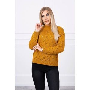 Sweater high neck with diamond pattern mustard vyobraziť