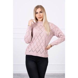 Sweater high neck with diamond pattern powder pink vyobraziť