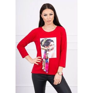 Blouse with graphics and colorful bow 3D red vyobraziť