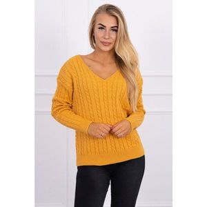 Braided sweater with V-neck mustard vyobraziť