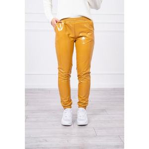 Double-layer trousers with velor mustard vyobraziť