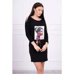 Dress with graphics and colorful bow 3D black vyobraziť