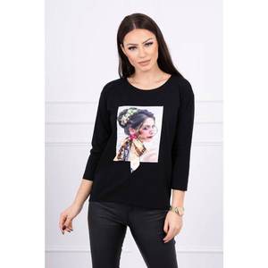 Blouse with graphics and colorful bow 3D black vyobraziť