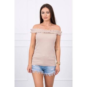 Off-the-shoulder blouse with frills beige vyobraziť