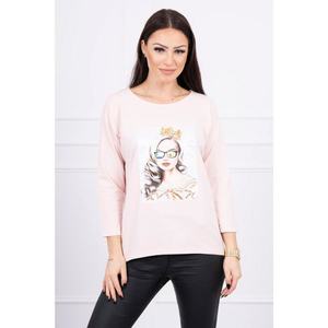 Blouse with graphics of the girl in glasses 3D powdered pink vyobraziť