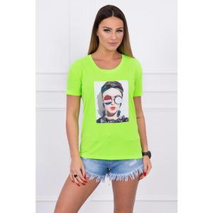 Blouse with a woman's graphics green neon vyobraziť