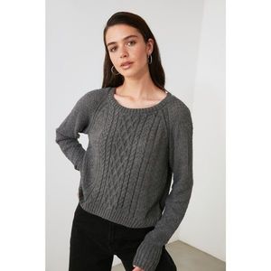 Trendyol Anthracite Knitting Detailed Knitwear Sweater vyobraziť