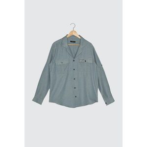 Trendyol Blue Men's Relax Fit Apaş Collar Long Sleeve Double Pocket Cover Shirt vyobraziť